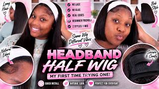 NO LACE, NO GLUE?! 😳 I Tried a Headband Half Wig for the FIRST Time! || ISEE