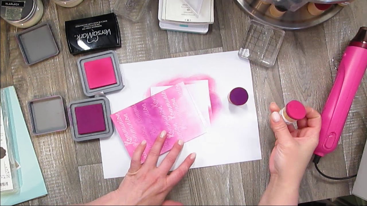 Kommunionskarte selbstgemacht, Stempeltechnik Embossing