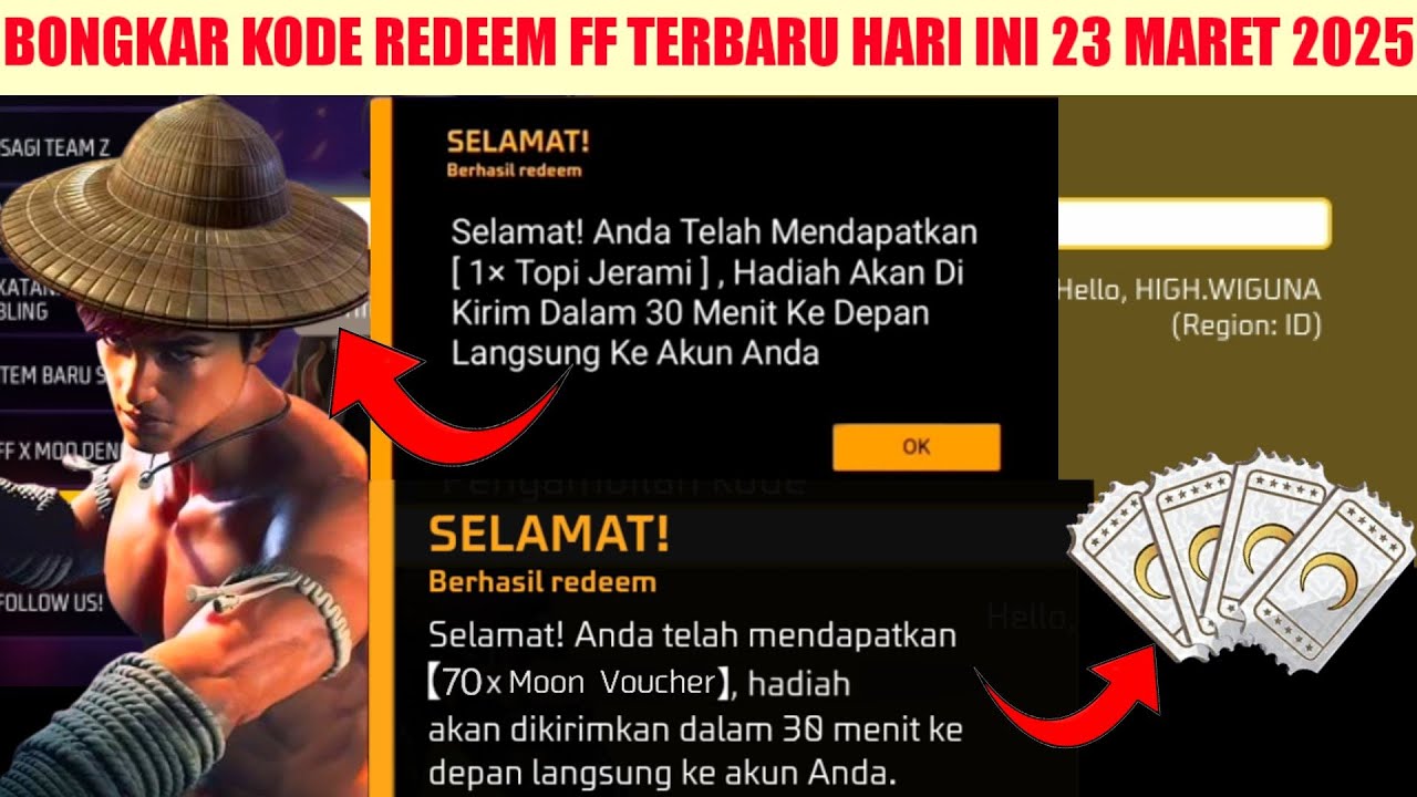 KODE REDEEM FF TERBARU HARI INI 23 MARET 2025!! CEPAT REDEEM DAPAT TOPI ...