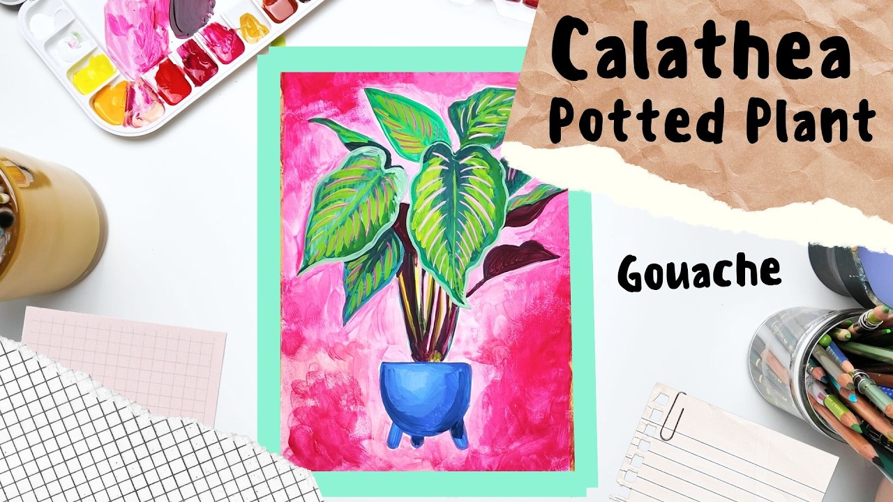 Calathea Potted Plant Sketch in Gouache