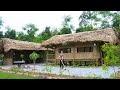 The 16 year old poor girl build bamboo house arrange stones casting concrete table