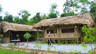 The 16 year old poor girl build bamboo house: arrange stones, casting concrete table