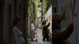 Bear Paints the Baby's Name on a Wall in Slovenia🐻🤰👶