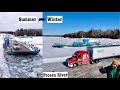 Driving truck on frozen river   ice road trucking in canada