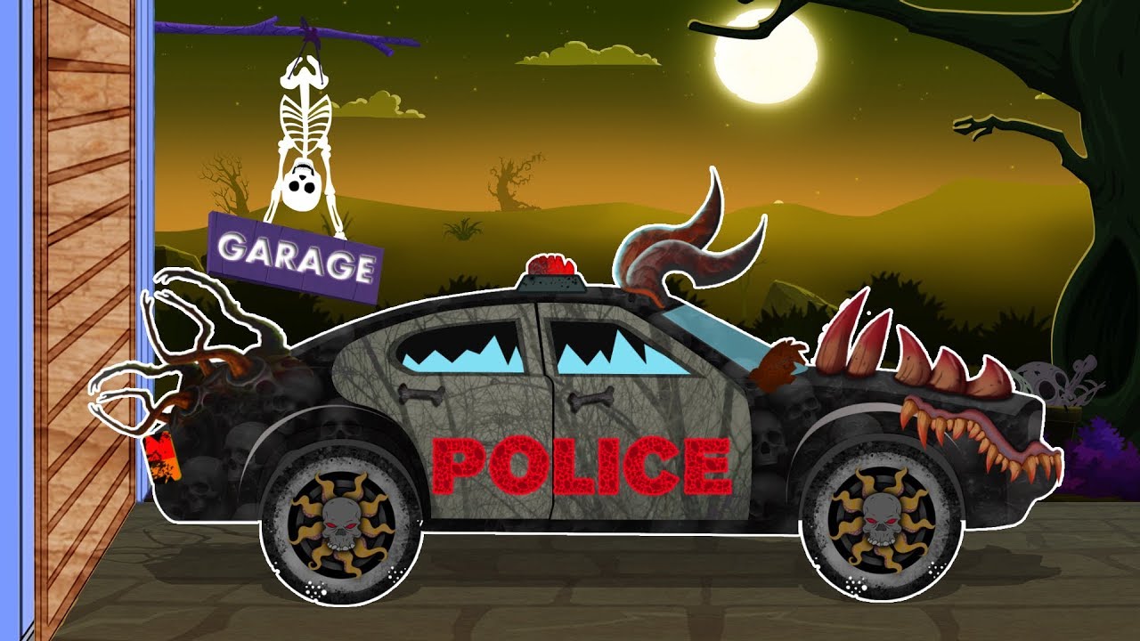 Scary Police Car  Halloween Special Car Garage  Scary Video For Kids And Babies