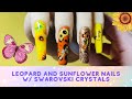 Sunflower Leopard Summer Nails w/ Swarovski Crystals | Beginner Simple Nail Art w/Gel Polish