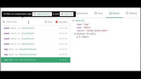Vue devtools - Filter events by component