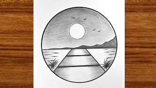 Easy Circle scenery drawing | How to draw pencil sketch scenery step by step | drawing in circle