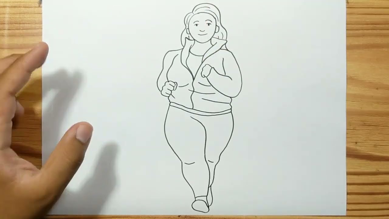 Premium Vector | Black and white line art fat woman posing and smiling cute  overweight girl body positivity theme coloring style