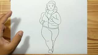 How to draw FAT WOMAN RUNNING OUT