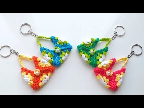 👉SUBTİTLED❗ 3 MOTİFLE ÇOK KOLAY ÇOK  GÖSTERİŞLİ Mini çanta  ANAHTARLIK/CROCHET KEYCHAİN