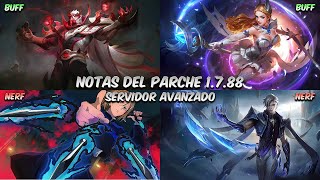 Super Buff a Odette y Yu Zhong Notas del Parche 1.7.88 Servidor Avanzado Mobile Legends