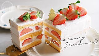 【材料３つ！】ホットケーキミックスで作るいちごのショートケーキの作り方【簡単】Strawberry shortcake