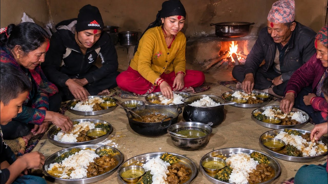 Simple Nepali Village Cooking || Duck Curry, Rice & Beans Dal on a Wood-Fired Stone Stove