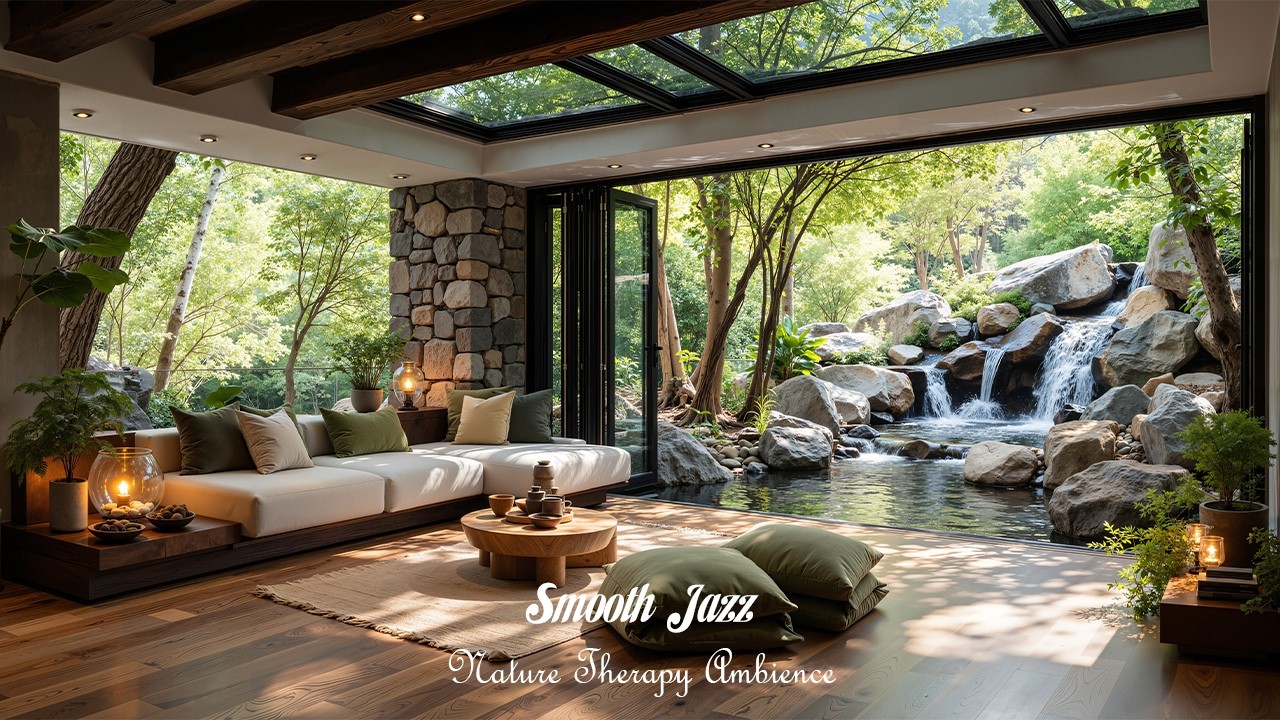 Спокойный Джаз В Атмосфере Природной Терапии | Медленная Джазовая Мелодия Со Звуками Воды Для Глу...