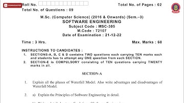 MSC 3RD SEM CS SOFTWARE ENGINEERING DEC 2022 | PTU