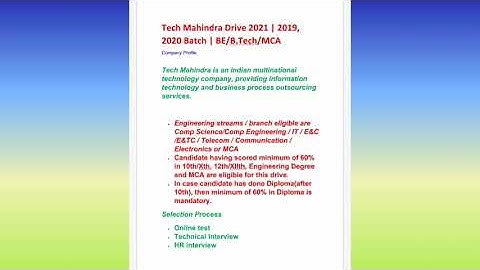 Off Campus Recruitment 2021 Tech Mahindra Hiring 2019 2020 2021 batch passout apply Now must watch