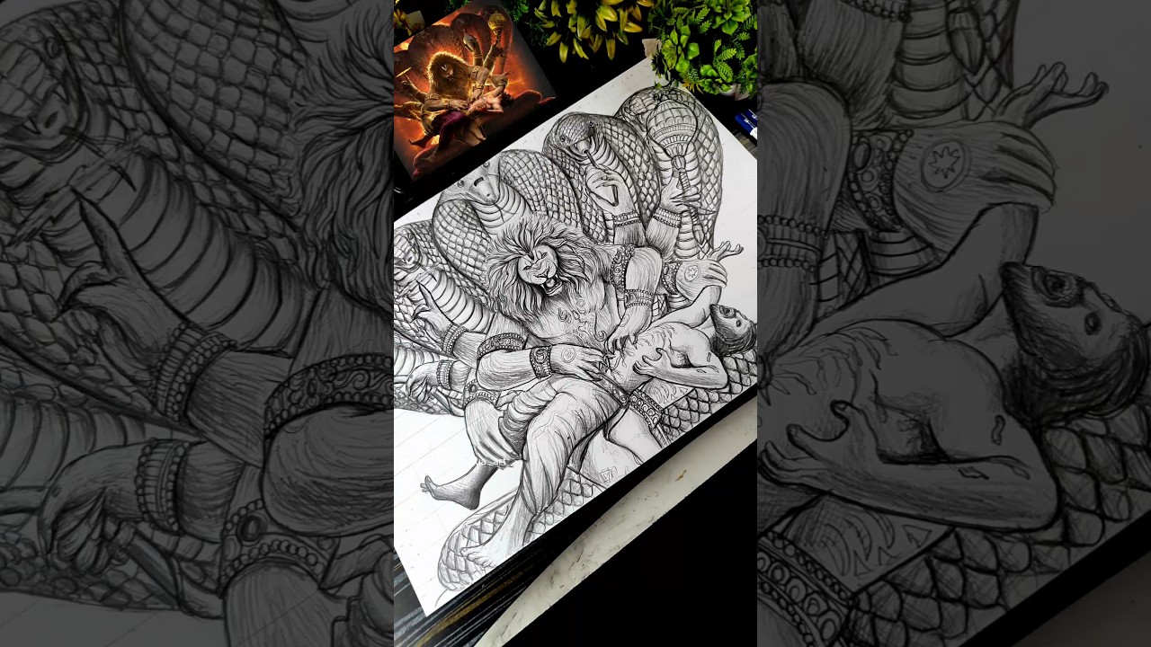 Narasimha Drawing 🔥🦁, Mahavatar Narsimha Drawing 