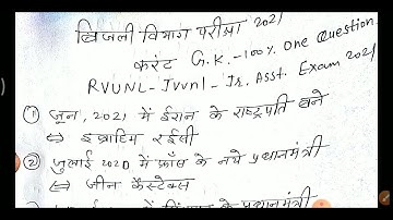 RVUNL Junior Assistant Paper / JVVNL Junior Assistant Exam 2021 / Current Gk Question 2021 / RVUNL