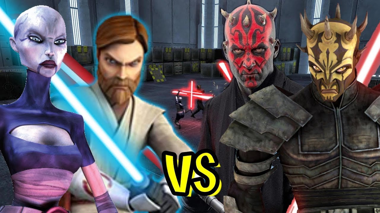 Obi Wan and Ventress vs Cybermaul and Savage Opress - YouTub