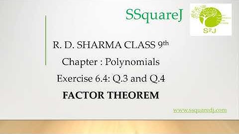 Polynomials || Factor Theorem  || Class 9 || R.D. Sharma Ex.6.4 Q3. and Q4.
