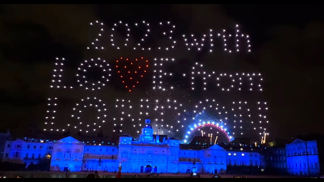 LONDON New Year's Eve 2023 4K Complete Drone show Fireworks show YouTube