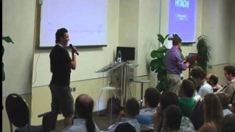 Emcee Harry bigs up PythonAnywhere at the EuroPython 2012 Lightning talks