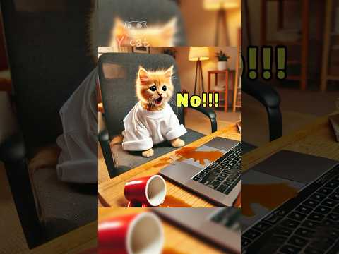 Kitten Spilled Coffee on the Laptop shorts cat catlover cute viralvideo funny comedy by YCat