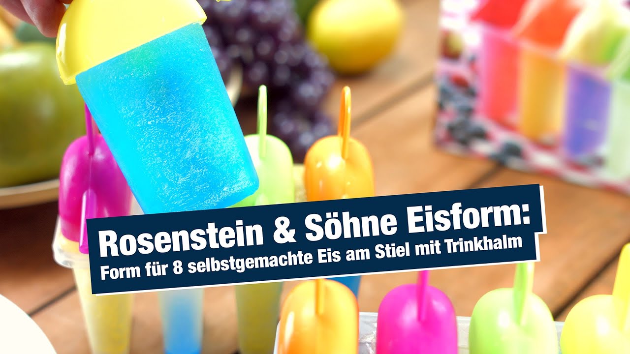 Rosenstein & Söhne Eisform: Form für 8 selbstgemachte Eis am Stiel mit Trinkhalm (Wassereis Form)