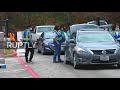 USA: Hundreds of cars line up at drive-thru food bank distribution event in Dallas