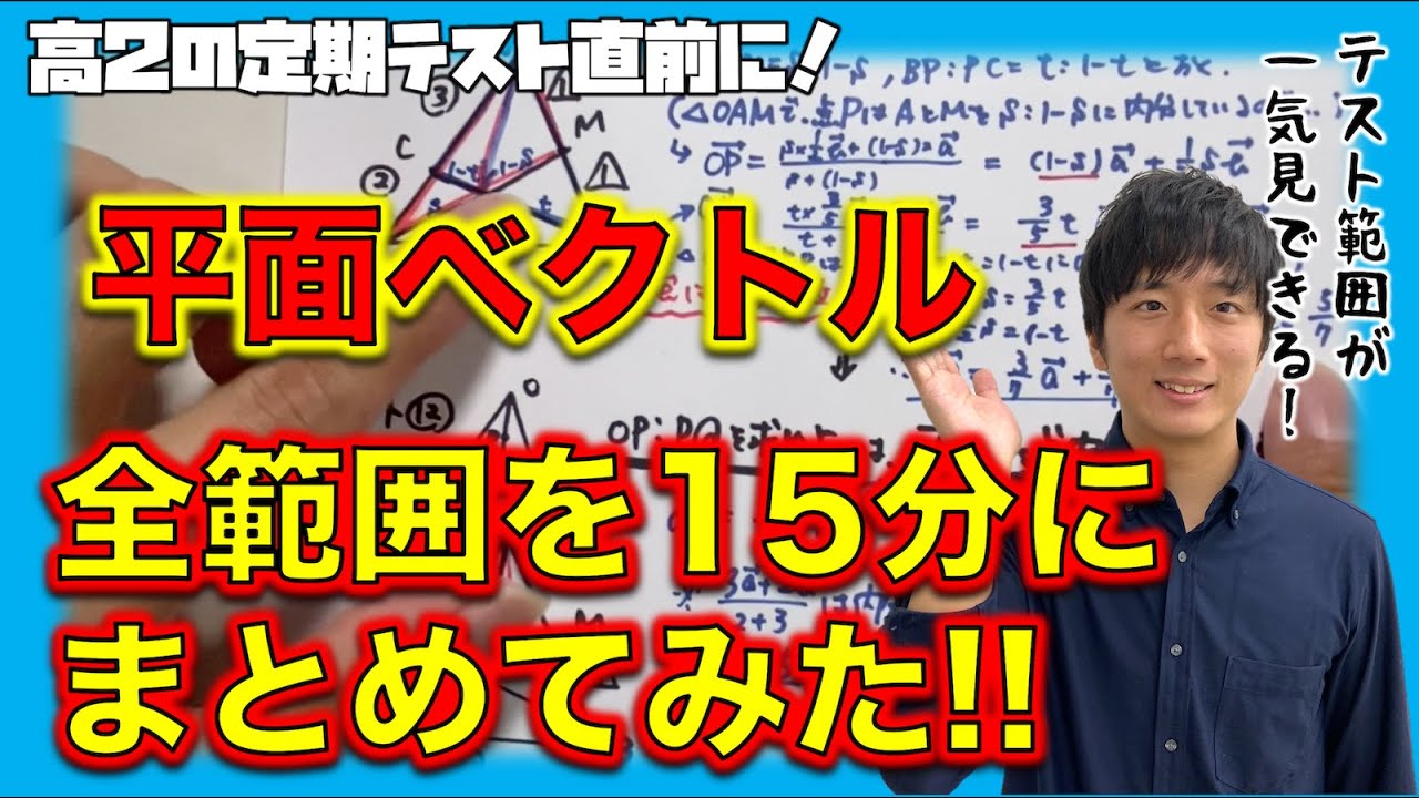 【テスト範囲一挙解説!!】『平面ベクトル』を15分で解説!!定期テスト直前にどうぞ!!