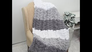 HAND KNIT A CHUNKY BLANKET W/SPARKLY CHENILLE/CABLE FLOWER PATTERN