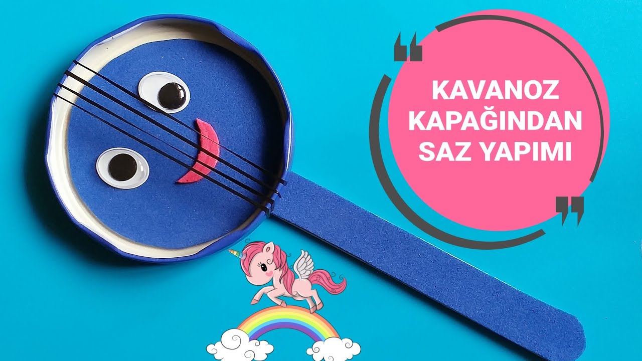 Kavanoz Kapağından Saz Yapımı 😇 Çocuklar için Müzik Aleti