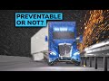 Truck driver slides into steel lane divider on a snowy dark highway was this accident preventable