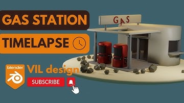 Gas Station low poly TIMELAPSE in Blender
