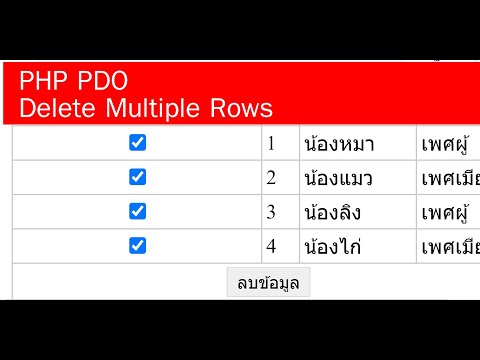 PHP PDO Delete Multiple Rows, ลบข้อมูลทีละหลายรายการ (ฟรี Code)