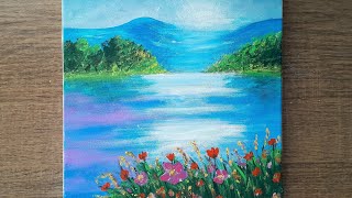 Veja que bela pintura de paisagem / Reflexo no lago / Sol nascente !!