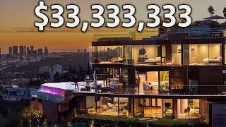 Touring a $33,333,333 HOLLYWOOD HILLS Cliffside Modern Glass Mansion