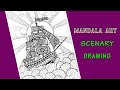 Ship Mandala Art/Mandala Art Scenery/Black Pen Drawing/Line Drawing/Mandala Art/Pattern Drawing