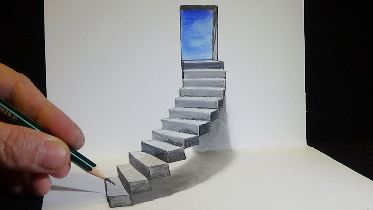 Drawing Stairs to the Door - How to Draw 3D Steps - Vamos - YouTube