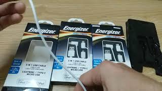 Cáp sạc 3 trong 1 Energizer sạc nhanh truyền dữ liệu tốt - micro type c và iphone - chính hãng Mỹ