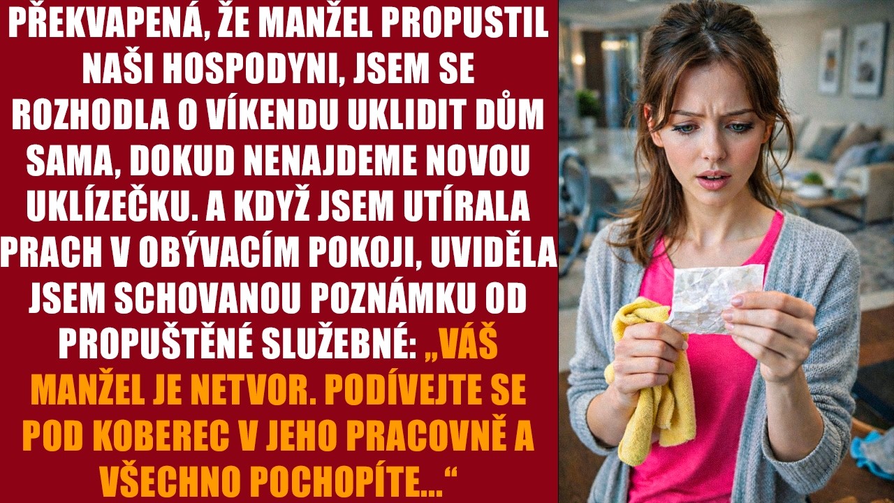 Ten dopis jsem našla v manželově pracovně, když jsem uklízela. Byl schovaný pod stolem, přeložený na třikrát. Stálo v něm: "Váš manžel je netvor. Podívejte se pod koberec." Za obrazem na zdi jsem...