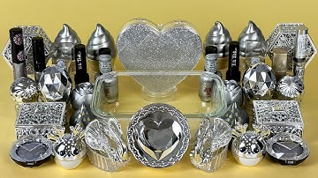 Wonderful Silver GLITTER Slime ASMR | Mixing Eyeshadow & Makeup Into Clear Slime 2160p.