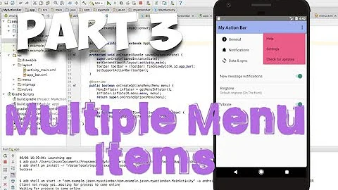 Add Custom Menu Items to ActionBar with Settings MENU (Toolbar) - Android Studio Tutorial (Part 3)