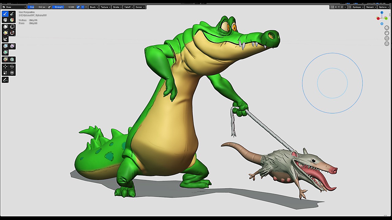 Crocodile cartoon style, sculpt in Blender for about 1h 30 min.
