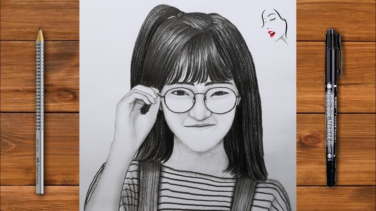 How To Draw a So Cute Girl With Glasses step by Step || Pencil ...