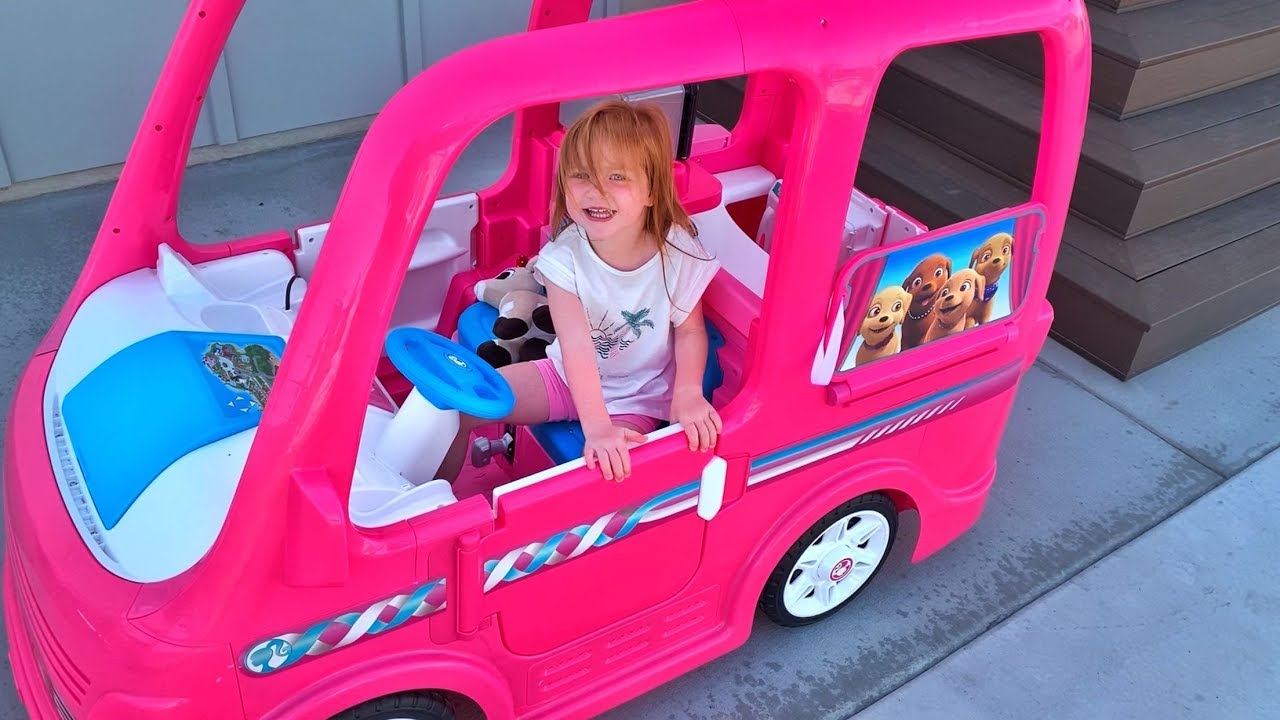 ULTIMATE BARBIE CAMPER!! Adley gets her FIRST Power Wheels! (car