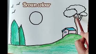 How to draw easy & beautiful sunset scenery drawing | village sun set scenery draw & color