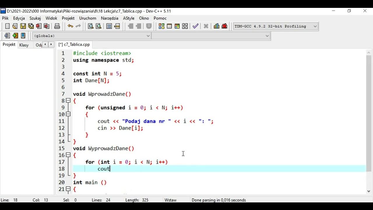 C++ cw7 Wyprowadzamy dane z tablicy na ekran - YouTube