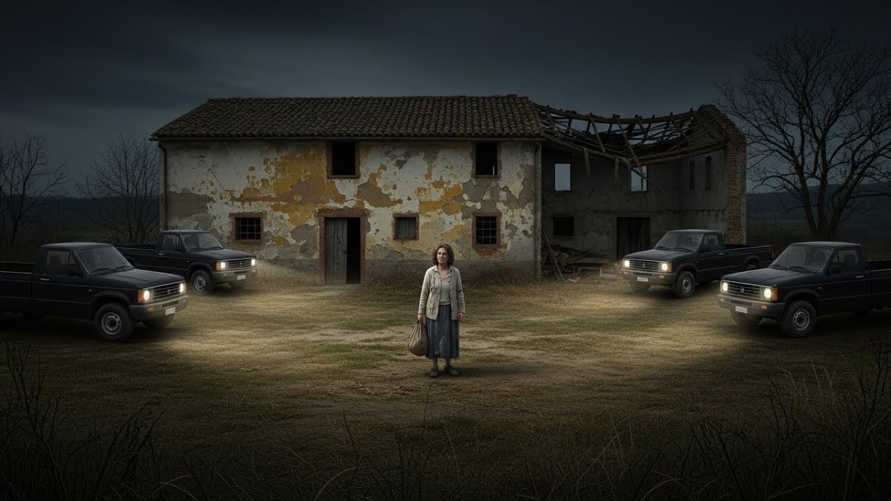 Una madre senza nessuno compra una fattoria in rovina — di notte, quattro pick up nere la circondano